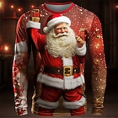 Christmas Men's Graphic Santa Claus T Shirt Long Sleeve T shirt 3D Print Crew Neck Shirt Fashion Designer Casual Sports Outdoor Holiday Going out Red Spring &  Fall Clothing Apparel S M L XL 2XL 3XL3