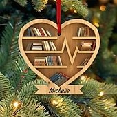 お買い得  木のアクセサリー-クリスマスツリーの装飾、スクエアハートの本棚ペンダント、図書館の本棚のハートの飾り、部屋の装飾