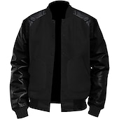 preiswerte Herrenjacken &amp; Herrenmäntel-Herren übergangsjacke Collegejacke Alltagskleidung Lederärmel Frühling &amp; Herbst Einfach Streetwear Stehkragen Kurz Schwarz Weiß Hellgrau Dunkelgray Jacken