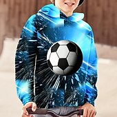 billiga Pojkens 3D Sporter &amp; Spel-Pojkar 3D Fotboll Huvtröja Långärmad 3D-tryck Höst Aktiv Barn 4-12 år Normal