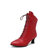 cheap 1930s-Women&#039;s Victorian Lace-Up Ankle Boots – Retro Faux Leather Heeled Boots for Cosplay, Parties, and Daily Wear