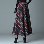 voordelige Rokken-dames a-lijn geruite rok midi-rokken zak lange geruite kleurblok dagelijks datum herfst&amp;amp;winter twilled satijn elegant lang rood blauw groen
