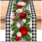baratos Decoração de Natal-corredor de mesa vermelho, decoração de mesa sazonal em estilo fazenda de férias de inverno
