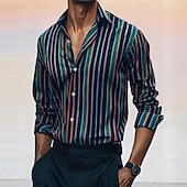 abordables Camisas de vestir para hombres-Hombre Camisa camisa occidental Camisa vaquera Raya Exterior Calle Rojo Azul Morado Gris Manga Larga Cuello Vuelto Otoño invierno Ropa Botones