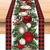 baratos Decoração de Natal-corredor de mesa vermelho, decoração de mesa sazonal em estilo fazenda de férias de inverno