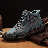 abordables Baskets-bottes de randonnée montantes en cuir pour hommes - bottines d&#039;extérieur imperméables et respirantes avec semelle en caoutchouc antidérapante, semelle intérieure rembourrée et coutures renforcées pour la randonnée, le camping et le travail