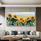 preiswerte Blumen-/Botanische Gemälde-Handgefertigtes Ölgemälde auf Leinwand, Wandkunst, Dekoration, großes abstraktes orangefarbenes Sonnenblumen-Blume-Gemälde, dicke Kunst für Heimdekoration, gerolltes, rahmenloses, ungedehntes Gemälde