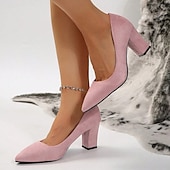 levne Block Heels-elegantní růžové semišové lodičky na podpatku – klasické vysoké podpatky se špičatou špičkou pro ženy, ideální do kanceláře, na večírky a formální události