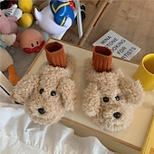 economico Ciabatte e infradito da donna-graziose pantofole in pile con faccia di cane per donna – calde e comode scarpe da interno con un design di cucciolo di peluche