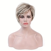 levne starší paruka-Syntetické paruky Volný Střih Pixie Paruka Krátký Zlatavá Ombre Blonde Umělé vlasy Dámské Módní design Přírodní Snadné přenášení Blonďatá