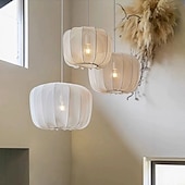 abordables Éclairages pour îlot-Lampe suspendue LED en tissu wabi-sabi noir blanc unique en métal moderne avec cordon réglable, éclairage d&#039;îlot de cuisine pour salle à manger, chambre à coucher, couloir, salon 110-240 V