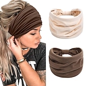 ieftine Accesorii-2 buc bentite pentru femei benzi late pentru cap anti-alunecare boho banda de păr pentru femei la modă înnodate antrenament yoga leopard turban împachetări pentru cap