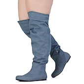 olcso Női csizmák-Női Csizmák Fordított bőr cipő Slouchy Boots Extra méret Szabadtéri Napi Tömör szín Térd fölé érő csizmák Középborjú csizma Tél Cipzár Lapos Kerek orrú Alkalmi Kényelmes minimalizmus Fordított bőr