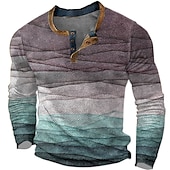 economico Geometrico-maglione a righe mens camicia grafica blocco di colore fashion designer casual 3d stampa henley waffle tee sport all&#039;aria aperta vacanza festival luce blu viola multicolore cotone onde