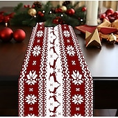 baratos Decoração de Natal-corredor de mesa vermelho, decoração de mesa sazonal em estilo fazenda de férias de inverno