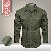 preiswerte Arbeitshemden für Herren-Herren Knopfhemd Hemd Cargo-Shirt Schwarz Weiß Armeegrün Khaki Dunkelblau Langarm Feste Farbe Umlegekragen Strasse Täglich Vordertasche Bekleidung Baumwolle Modisch Brautkleider schlicht Komfortabel
