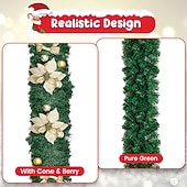 olcso Koszorúk, Girlandok és Díszek-8,8 láb/2,7 m mesterséges karácsonyi füzér lépcsőház dekoráció zöld rattan virágdíszekkel otthoni lépcsők kandalló bejárati veranda ajtó bemutató beltéri kültéri karácsonyi dekoráció