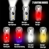 abordables Linternas-Mini linterna llavero recargable por USB con luces laterales multicolores - 7 modos de iluminación para camping y emergencias