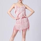 abordables Vestidos de Práctica-Baile Latino Vestido Borla Color Puro Corte Mujer Rendimiento Entrenamiento Sin Mangas Cintura Alta Poliéster