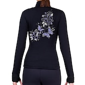cheap Figure Skating Jackets &amp; Vests-Figure Skating Fleece Jacket Women&#039;s Girls&#039; Ice Skating Jacket Top Black Thumbhole Stretchy Training Competition Skating Wear Thermal Warm Long Sleeve Ice Skating Figure Skating