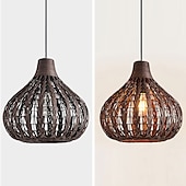 billige Lyktedesign-led pendellys 35cm håndvevd kurv hengende rør hengende lokk lampe pil rotting skjermer vev lampe lys lysekrone justerbar kabel