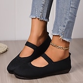 cheap Women&#039;s Flats-Women&#039;s Breathable Knit Fabric Mary Jane Flats – Comfortable Elastic Strap Slip-On Ballet Shoes for Daily Wear