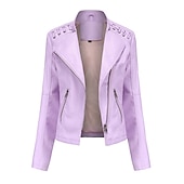 abordables Vestes en simili cuir-Veste en simili cuir pour femme veste de motard automne imperméable coupe-vent manteau hiver fermeture éclair revers vêtements d&#039;extérieur modernes à manches longues vacances causales