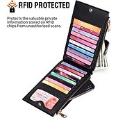 tanie etui na karty i etui-Portfel składany z blokadą RFID etui na karty kredytowe portfel ze skóry PU portfel z podwójnym zamkiem błyskawicznym