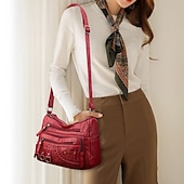 levne Tašky přes rameno-dámská vintage crossbody kabelka z umělé kůže s mnoha kapsami na zip – ležérní kabelka přes rameno pro každodenní nošení