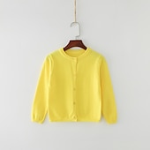 cheap Sweaters &amp; Cardigans-Kids Girls&#039; Cardigan Solid Color School Long Sleeve Active Cotton 7-13 Years Spring Water Blue turmeric Dark powder
