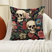 economico Camera di Halloween-federa per cuscino bifacciale 1 pz. federa per cuscino quadrato decorativo morbido con fiore di scheletro per camera da letto, soggiorno, divano, sedia, decorazioni