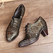 olcso 1930-as évek-Edward-korabeli ihletésű vintage jacquard fűzős bőr bokacsizma vastag sarokkal, retró virágmintás rövid csizma nőknek