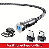 preiswerte Handy-Kabel-Essager magnetisches Ladekabel 540 rotierendes magnetisches Telefonladegerät Nylon geflochtenes magnetisches USB-Kabel für Telefon Samsung Xiaomi Schnellladekabel Telefondatenkabel 3 in1