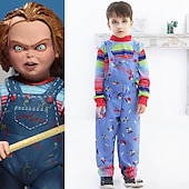 cheap Couple &amp; Group Costumes-Chucky Scary Doll Outfits 2 PCS Halloween Group Family Costumes Boys Girls&#039; Movie Cosplay Costume Halloween Carnival Children&#039;s Day