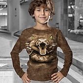tanie 3D zwierzęta dla chłopca-Dla chłopców 3D Zwierzę T-shirt Długi rękaw Druk 3D Jesień Zima Sport Moda Moda miejska Dzieci 3-12 lat Na zewnątrz Codzienny Regularny