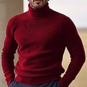 abordables Pull col rond-Homme Chandails de Noël Pull à col roulé Pull Pullover A côtes Tricoter Tricoté Plein Col Roulé Garder au chaud Décontractées Extérieur Usage quotidien Vêtement Tenue Automne hiver Noir Jaune S M L