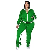 cheap Women&#039;s Tracksuit-Women&#039;s Tracksuit Sweatsuit 2 Piece Athletic Winter Long Sleeve Thermal Warm Breathable Soft Fitness Running Jogging Sportswear Activewear Striped Black Yellow Light Green