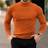 abordables Pull col rond-Homme Pull à col roulé Pull Chandail Pullover Sauteur A côtes Tricoter Découpé Tricoté Plein Col Roulé Mode Garder au chaud Usage quotidien Vacances Vêtement Tenue Automne hiver Noir Marron S M L