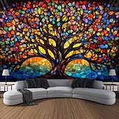 cheap Tree of Life Tapestry-L.T.HOME Tree of Life Hanging Tapestry Stained Glass Colorful Wall Art Large Tapestry Mural Decor Photograph Backdrop Blanket Curtain Home Bedroom Living Room Decoration