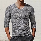 voordelige basis t-shirts-Voor heren T-shirt Shirt met lange mouwen Lange mouw V-hals Lente &amp; Herfst Effen Modieus Ontwerper Basic Vakantie Straat Uitgaan Zwart Rood Blauw Top T-shirt voor mannen