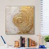 preiswerte Ölgemälde-Goldenes und weißes Gemälde, goldene strukturierte Wandkunst, handbemalte goldene Kreiskunst auf Leinwand, goldene Wandkunst, goldenes abstraktes Gemälde, gerollte Leinwand (kein Rahmen)