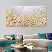 olcso Virág-/növénymintás festmények-kézzel festett arany virágzó virág olajfestmény vászonra kézzel készített virágos akrilfestmény egyedi textúra fafestmény fali művészet absztrakt művészet lakberendezés dekor hengerelt vászon