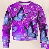 billiga Flickans 3D Vision &amp; Skinande-Flickor 3D Fjäril Set Sweatshirt &amp; Flare Pants Set Långärmad 3D-tryck Höst Vinter Aktiv Mode Dagligen Barn 3-12 år Rund hals Utomhus Semester Datum Normal