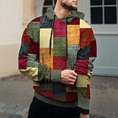 abordables Patrón Geométrico-Hombre Plaid Bloque de color Sudadera Sudaderas Sudadera Manga Larga Sudadera con capucha Con Capucha Diario Impresión 3D Festivos Noche Ropa de calle Rojo Morado Estampado Primavera &amp; Otoño Diseñador