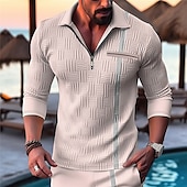 economico Vacanza-Per uomo POLO Polo con zip a un quarto Ufficio Da tutti i giorni Bavero Manica lunga Di tendenza Comodo Color Block Zip Up Estate Primavera Standard Nero Bianco Blu Beige Grigio POLO