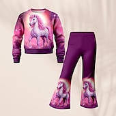billiga Flickans 3D-tecknad film-Flickor 3D Enhörnings Set Sweatshirt &amp; Flare Pants Set Långärmad 3D-tryck Höst Vinter Aktiv Mode Dagligen Polyester Barn 3-12 år Rund hals Utomhus Datum Semester Normal