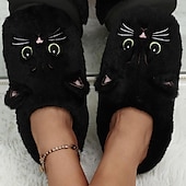 ieftine Flip-Flops de Damă-papuci de pisică de pluș pentru femei - papuci confortabili de interior cu blană, cu urechi drăguțe și broderie pentru îmbrăcăminte de iarnă acasă