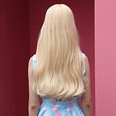 voordelige Synthetische trendy pruiken-24 inch synthetische pruik damespruik blond lang golvend haar met pony mode dagelijks feest cosplay