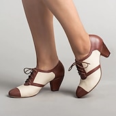 ieftine anii 1920-pantofi oxford vintage de damă în două tonuri - toc mic clasic cu șireturi pentru birou sau ținută casual