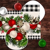 baratos Decoração de Natal-corredor de mesa vermelho, decoração de mesa sazonal em estilo fazenda de férias de inverno